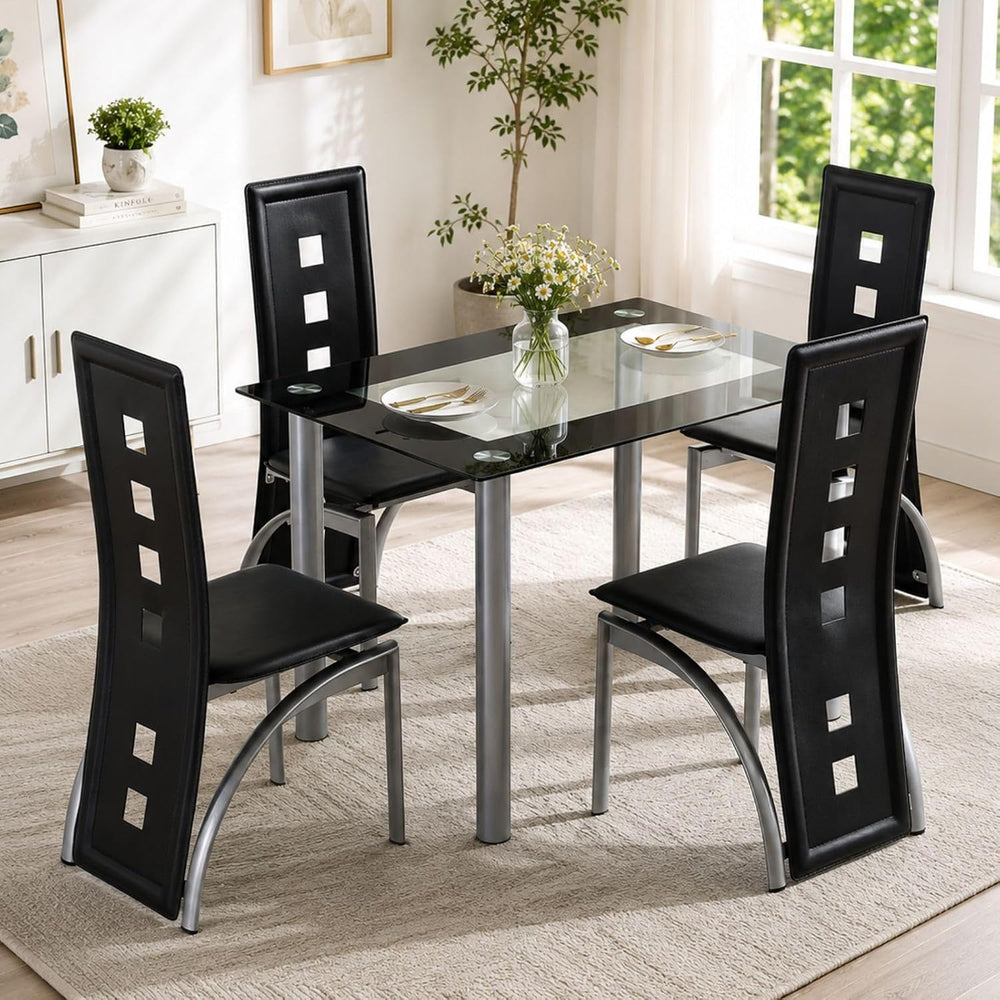 Karl home 5-Piece Dining Table Set, W/ 4 PVC Chairs & Glass Dining Table ...