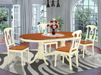 East West Furniture PLKE5-WHI-W 5 Piece Dining Table Set for 4 Includes an Oval Kitchen Table with Butterfly Leaf and 4 Kitchen Dining Chairs, 42x78 Inch, Buttermilk & Cherry