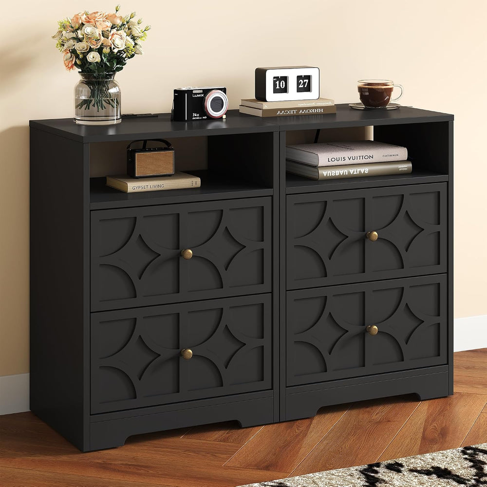 RoyalCraft Nightstand Set of 2, Large Night Stand with Charging Station, Mode...