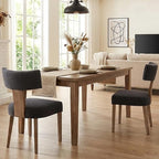Mid Century Modern Dining Chairs Set of 2, Upholstered Wooden Dining Room Chairs, Farmhouse Kitchen Chairs, Accent Armless Side Chairs with Curved Back for Living Room, Charcoal Linen, 2PCS