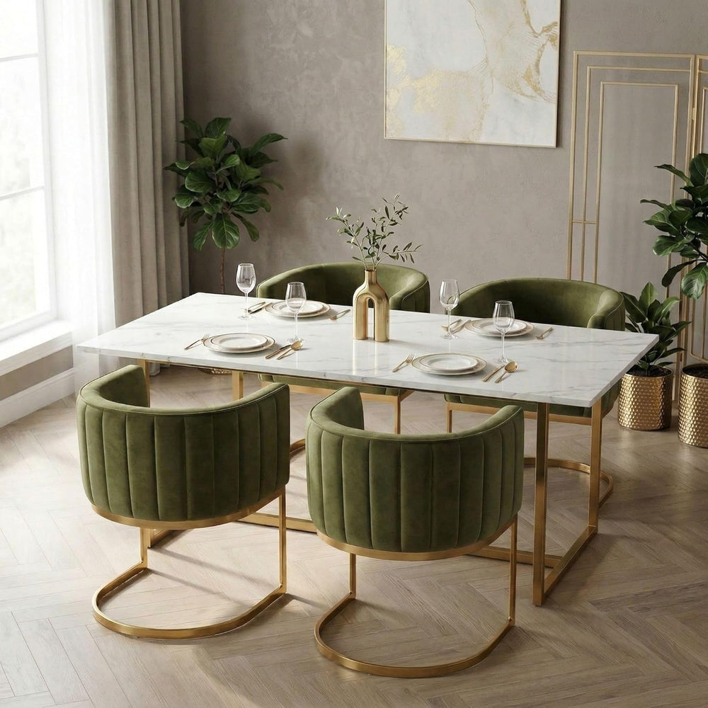Hyfirm Olive Green and Gold Modern Barrel Dining Room Chairs Set of 4, Velvet...