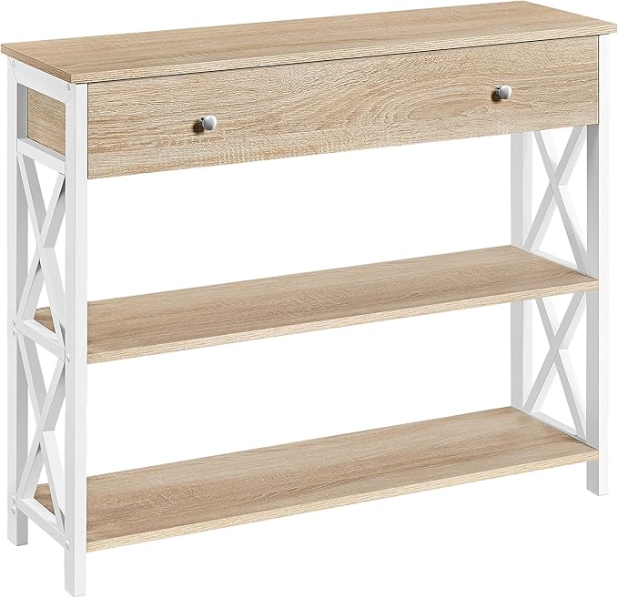 Yaheetech TV Stand for TV up to 45 inch, Entertainment Center with Drawer, Media Console Table with Storage Shelves, for Living Room, Metal Frame, Light Oak