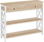 Yaheetech TV Stand for TV up to 45 inch, Entertainment Center with Drawer, Media Console Table with Storage Shelves, for Living Room, Metal Frame, Light Oak