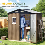 Breezz 6x4FT Outdoor Steel Storage Shed, Lockable Doors, Compact Metal Tool Shed for Garden, Backyard, Patio, Utility, and Bike Storage,Brown