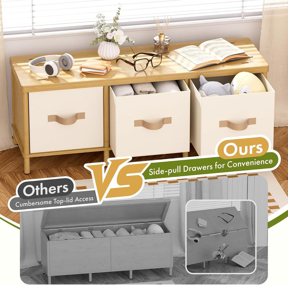 Shoe Bench, 43.3" Storage Bench, Entryway Bench with Cushion Seat | Natu...