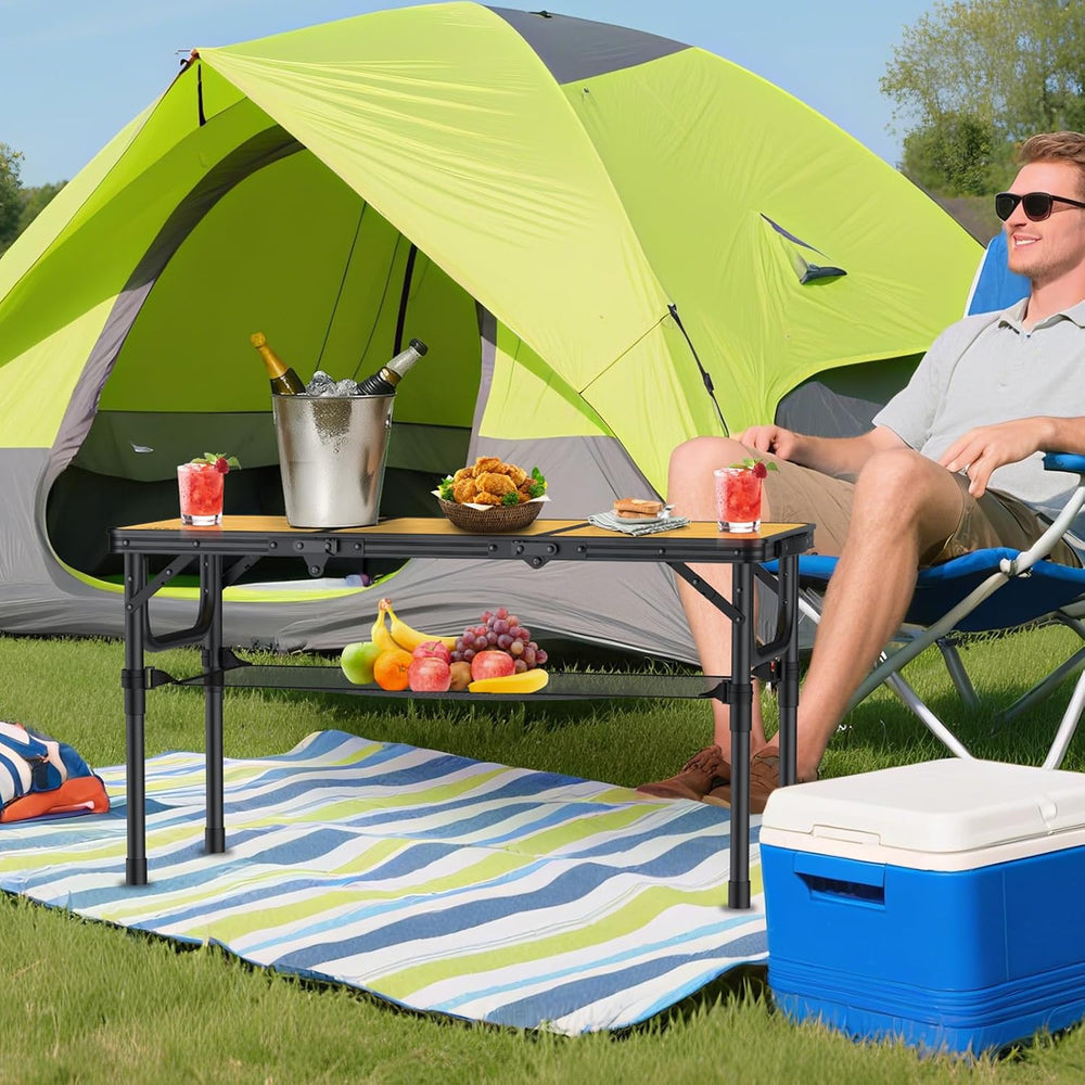 Anbte 3ft Camping Table Foldable with Storage Net and Bag, 3 Adjustable Heigh...