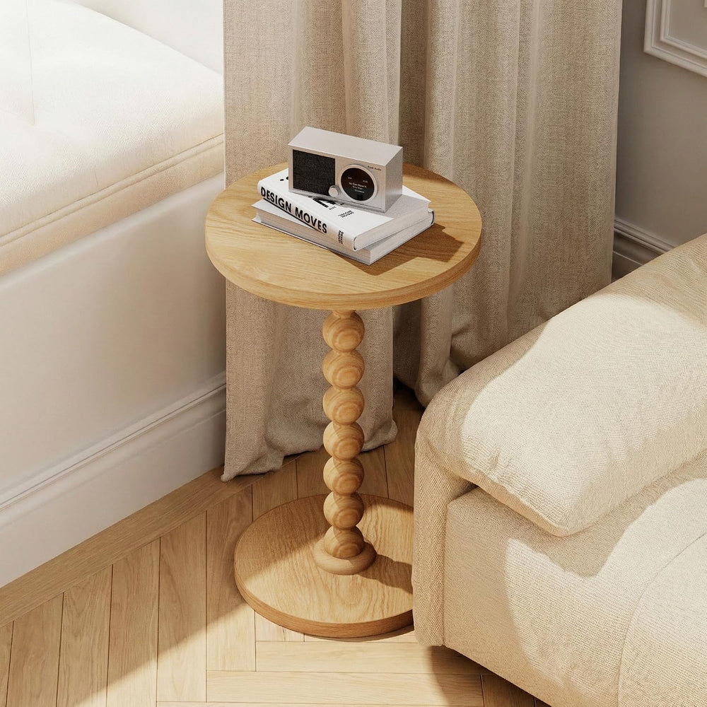 Round Side Table, Drink Table for Small Spaces, Modern Accent Nightstand with...