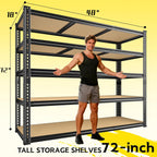 48" W Garage Shelving Heavy Duty 2800LBS Garage Storage Shelves, 5 Tier Adjustable Metal Shelving Unit Utility Rack Shelf for Warehouse, Pantry, Closet, Kitchen 72" H x 48" W x 18" D, Black