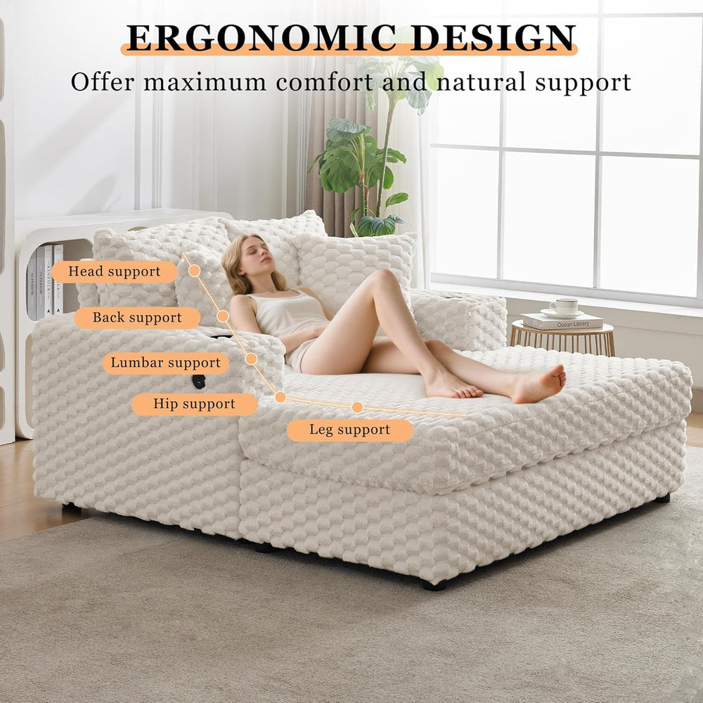Chaise Lounge 60″ Oversized – Upholstered Sofa Bed Reading Chair, Beige | Hig...