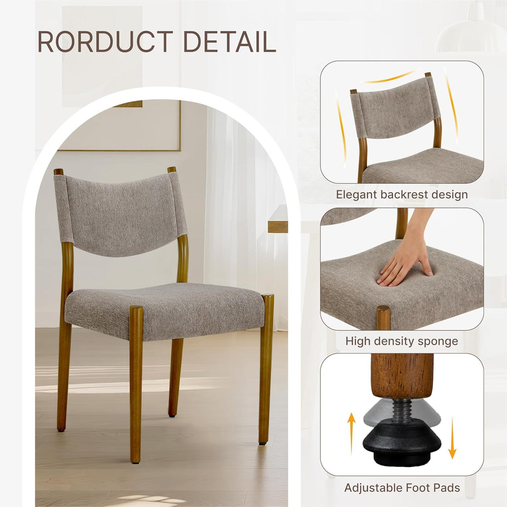 KISLOT Dining Chairs Set of 4, Ergonomic Upholstered Wood Chairs, Brown | Mid...