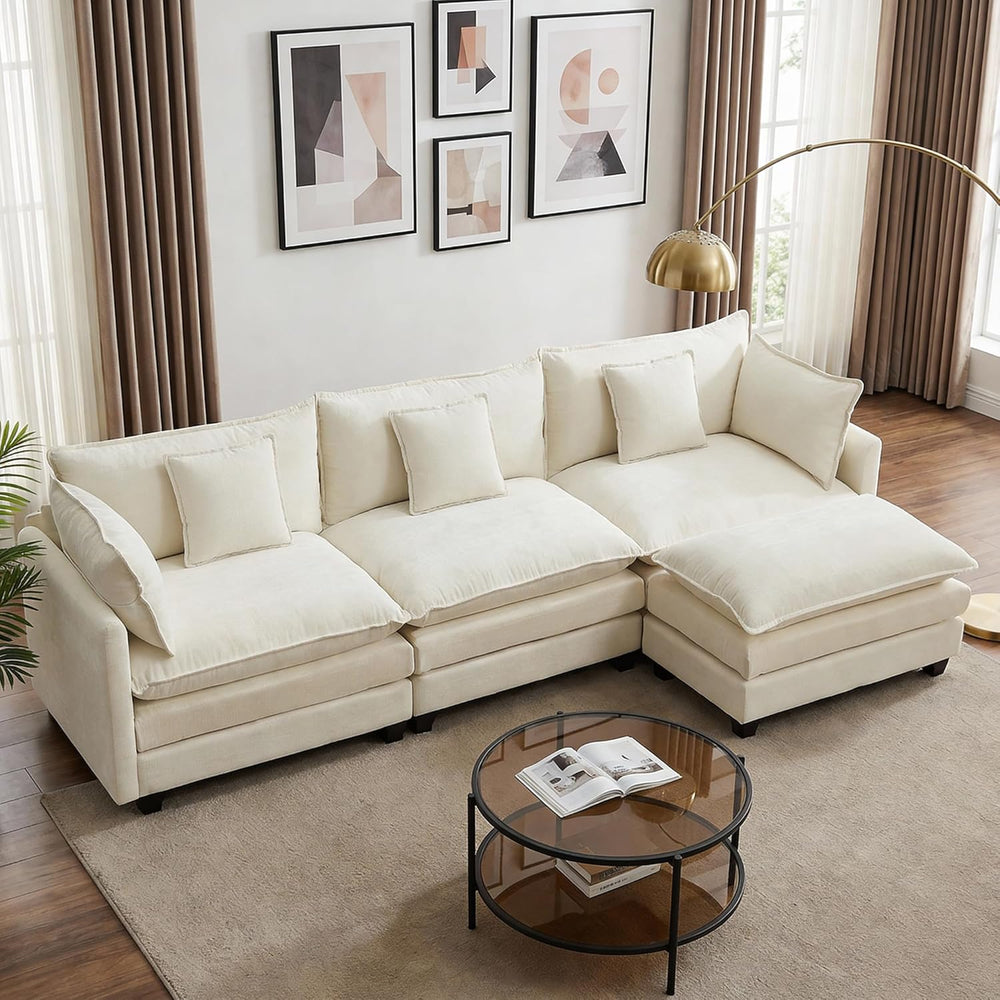 113" Modular Sectional Sofa, L Shaped Cloud Couch with Ottoman | Comfy C...