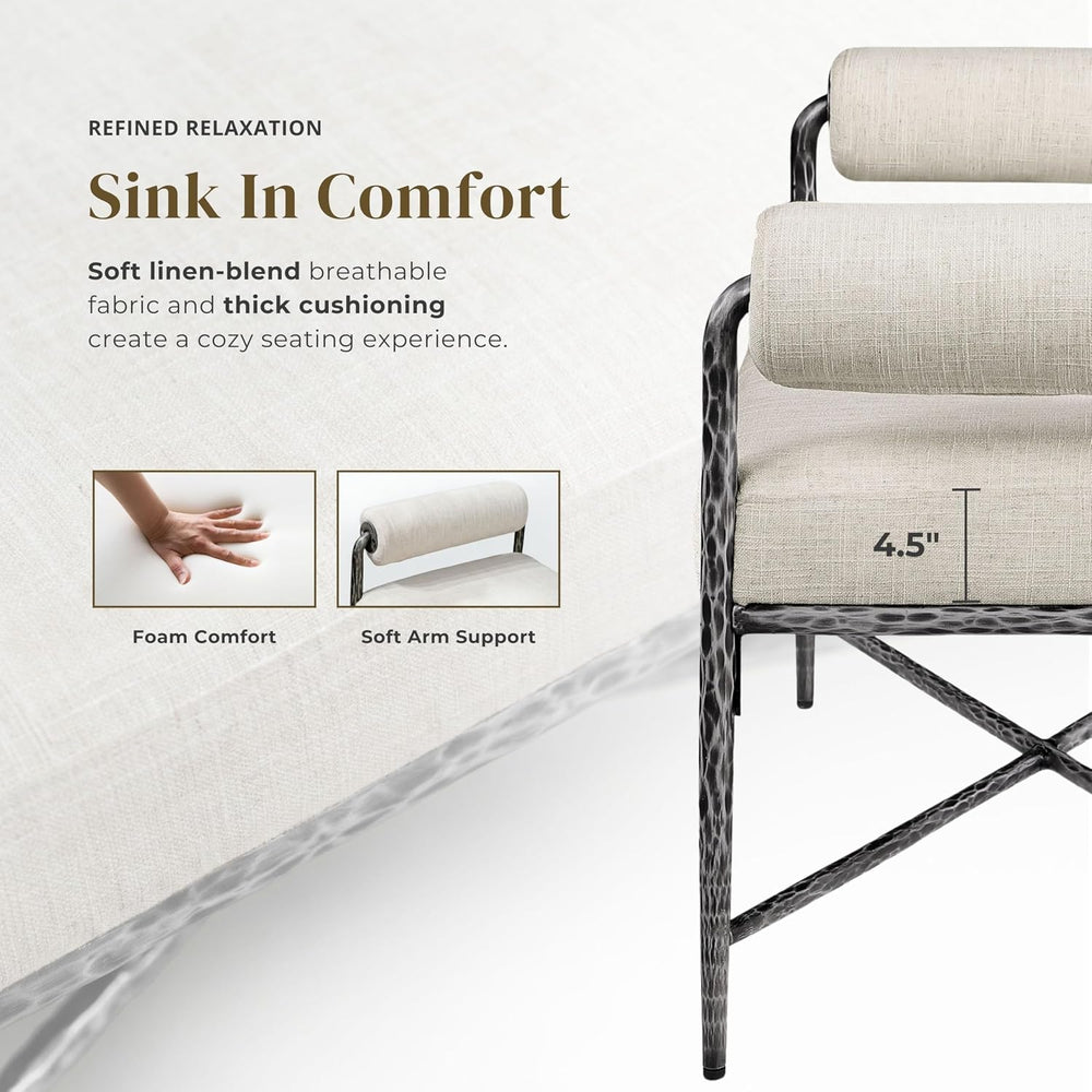 24/7 Shop at Home Lalia Upholstered 48-inch Metal Bench with Padded Roll Arms...