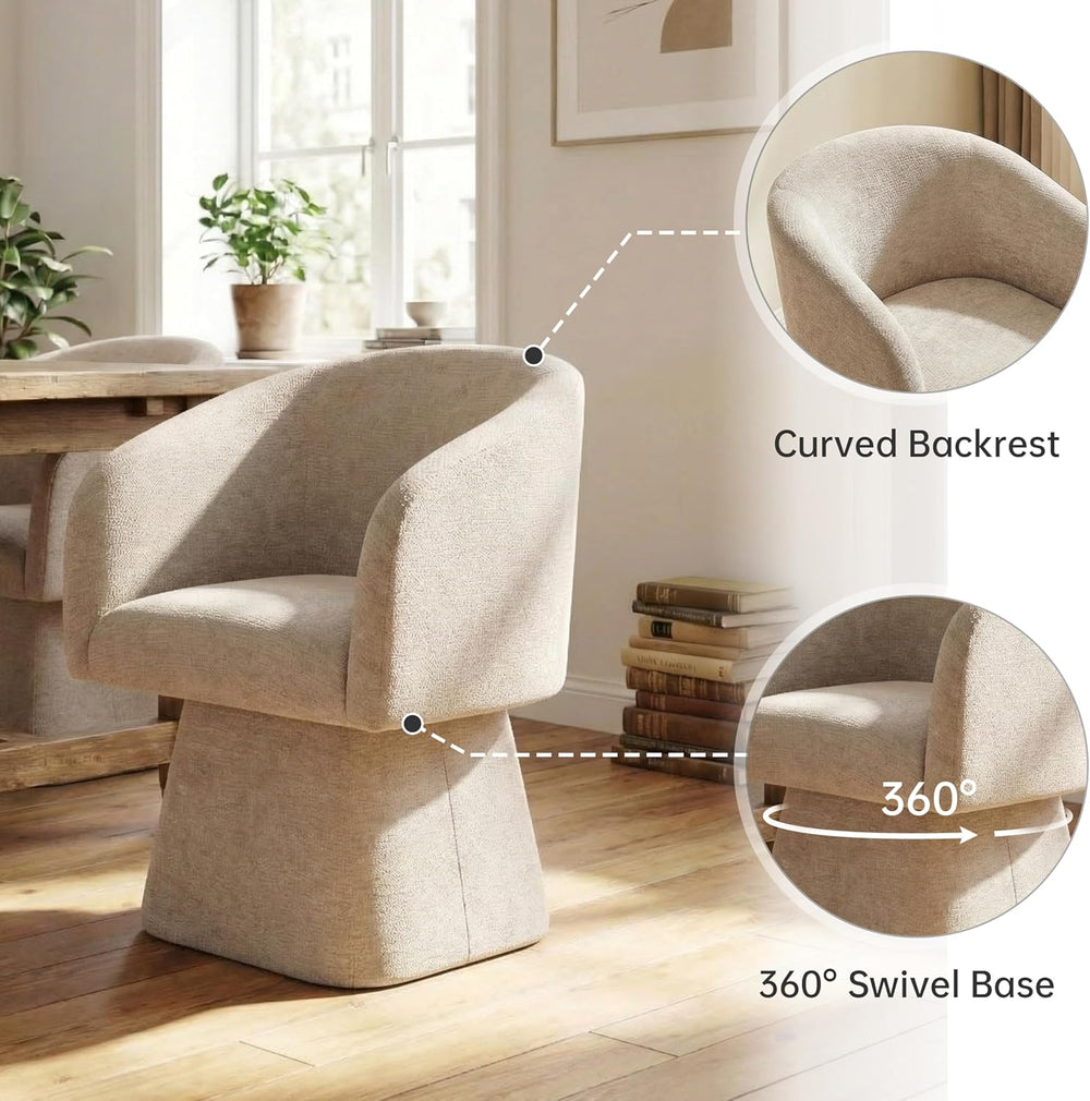 VKNOW Upholstered Swivel Dining Chairs Set of 2, Modern Dining Room Chairs wi...