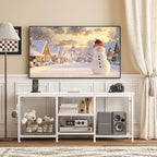 YGEOMER Entertainment Center for 55 inch TVs, TV Stand with Power Outlet and Open Storage Shelves, TV Media Console Table for Living Room and Bedroom, White