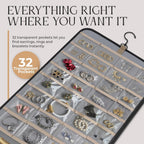 Hanging Jewelry Organizer Storage with Hanger Metal Hooks Double-Sided Jewelry Holder- Wall Mount Holder for Earrings, Necklaces, Rings on Closet, Wall, Door, 1 piece, Large, Black