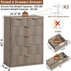 LEYAOYAO Fluted 6 Drawers Dresser for Bedroom, 42" Tall Modern Chest of Drawers with Metal Handle, Curved Profile Design,Grey Wood Drawer Organizer for Bedroom, Living Room, Hallway, Entryway