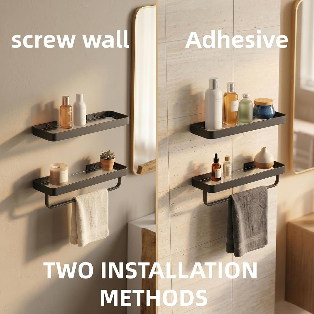 VOLPONE Bathroom Wall Shelf Black Glass Shelves 15.7in Bathroom Shelves with ...