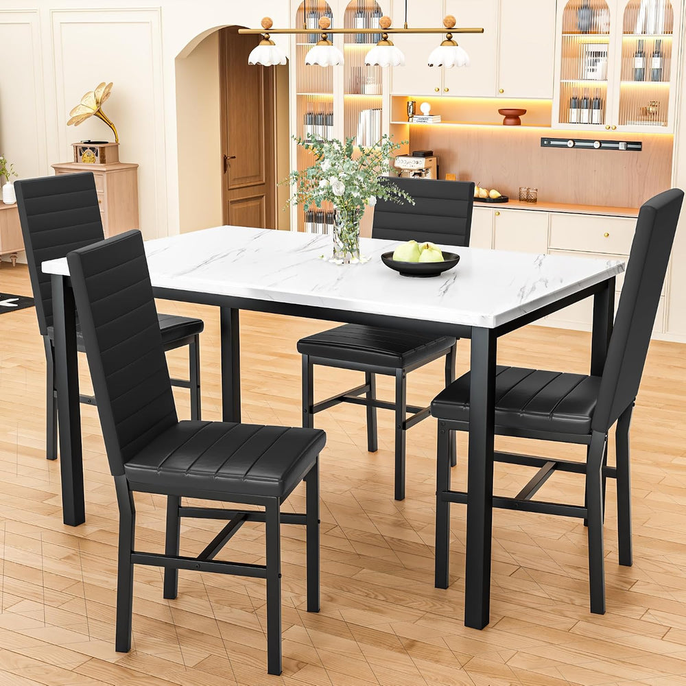 Hooseng Dining Table Set for 4, 5-Piece Faux Marble Dinner Table Set with 4 U...