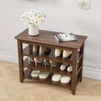 Wooden Storage Shoe Bench, Entryway Bench with 3-Tiers Height Adjustable, Shoe Rack Front Doors Entrances for Hallway Living Room,Mudrooms (Brown,25.6")