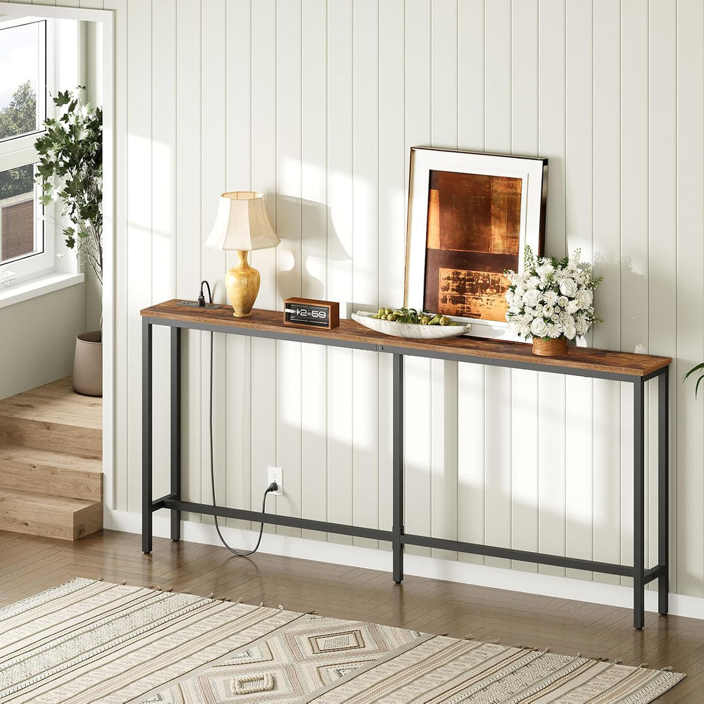 MAHANCRIS 70.9'' Console Table with Power Outlet, Narrow Sofa Table w...