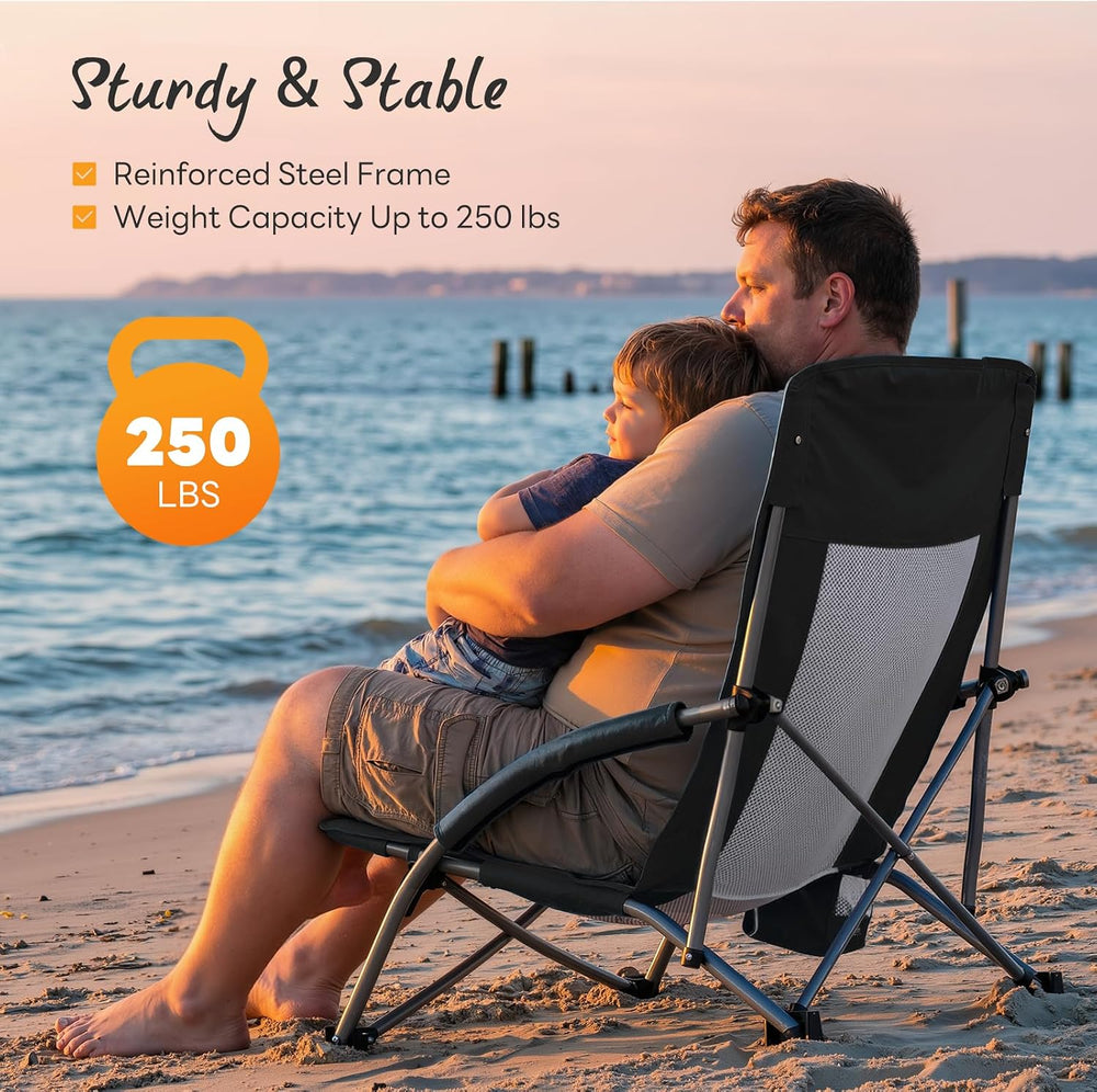 NEWBULIG Folding Camping Beach Chair for Adults, Low Profile Lawn Chair with ...