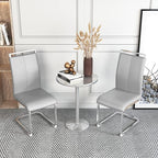 AZmac Modern Leather Dining Chairs Set of 2,Armless Kitchen Chairs,Dining Room Chairs with Upholstered Padded Seat and Sturdy Chrome Legs for Dining Room,Kitchen (Set of 2, Warm Grey)