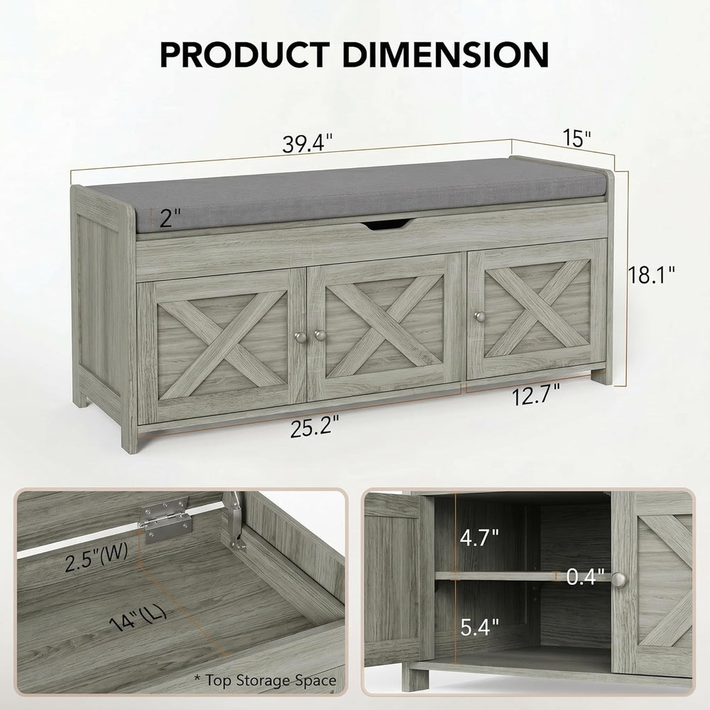 Marsail Shoe Storage Bench with Seating, Farmhouse Entryway Bench with Shoe S...