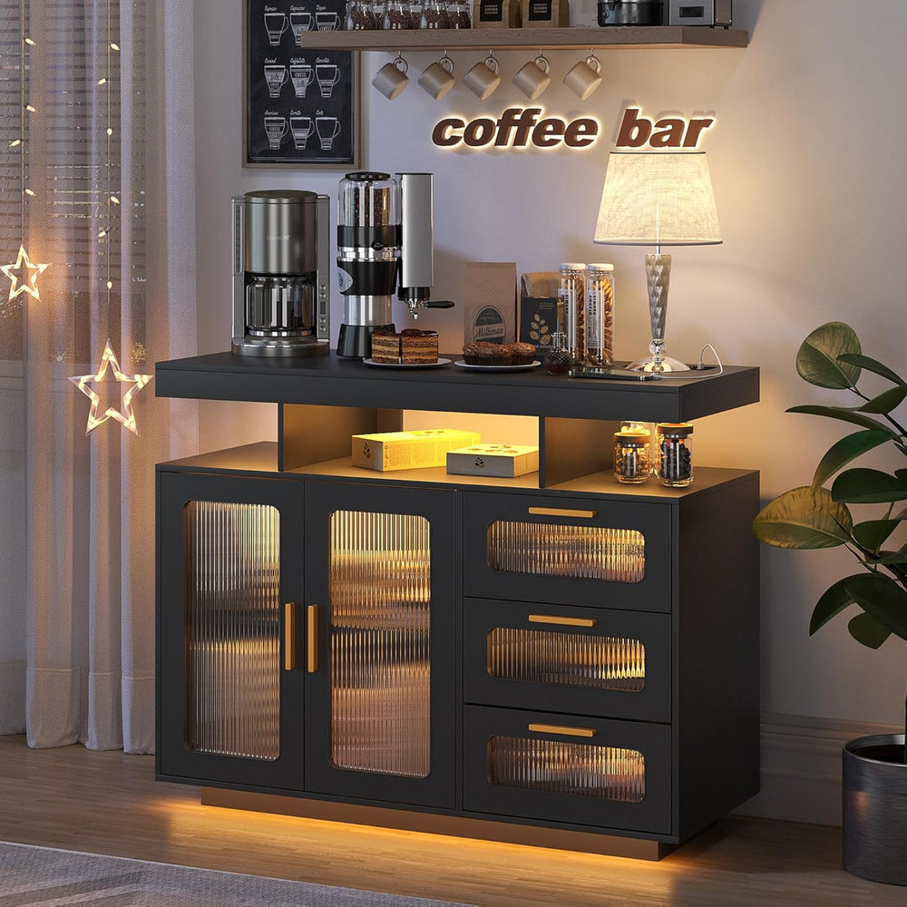 HWB Coffee Bar Cabinet with Storage, Buffet Sideboard with RGB Light, Modern ...