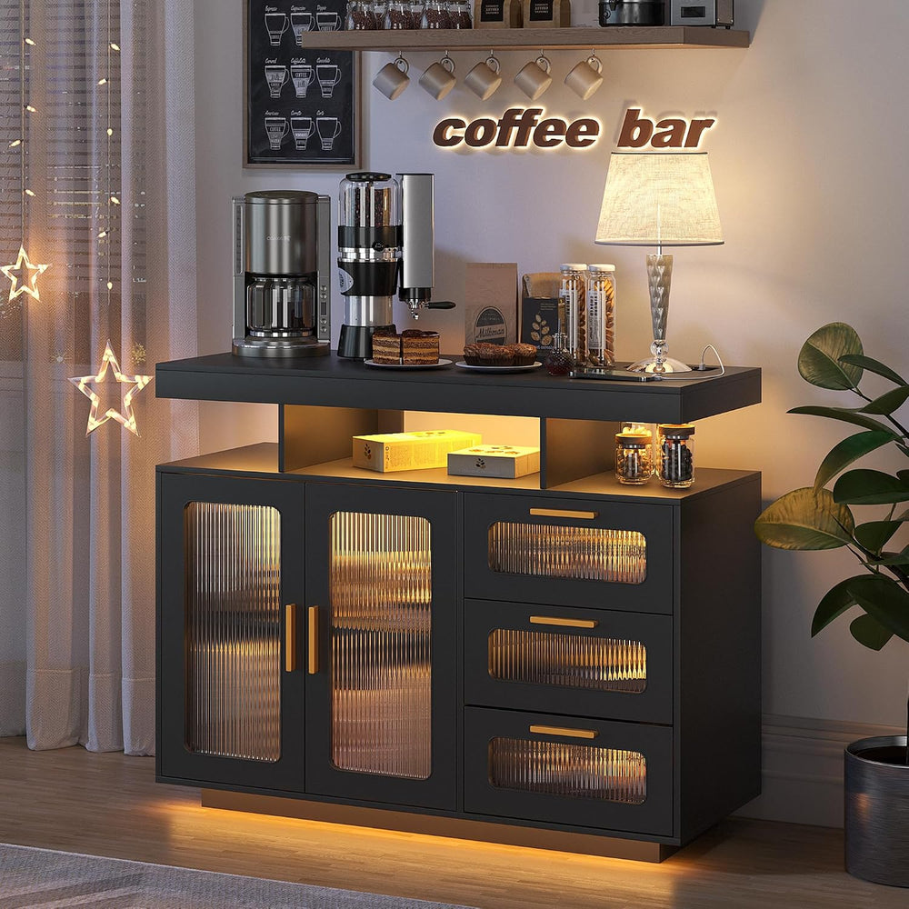 Dystler Coffee Bar Cabinet with Storage, Modern Buffet Cabinet with 3 Drawers...