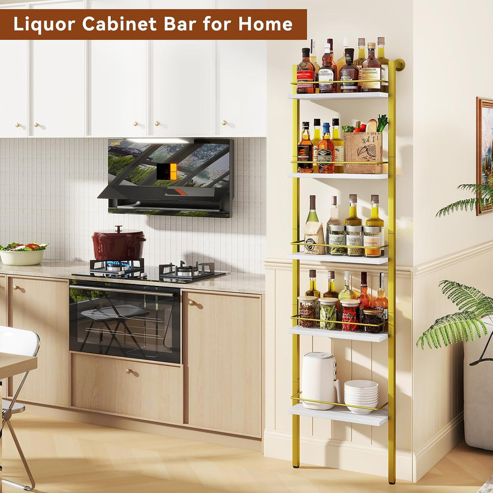 YMYNY 5-Tier Wall Mounted Wine Racks 16.93x7.87x69.68 White & Gold HWR001...