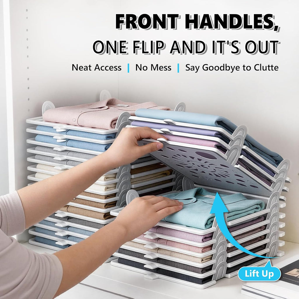 10Pcs Stackable Closet Organizer & Shirt Folding Board Bundle | Space-Savin Closet Organizers and Storage , Foldable ,Ideal for Tshirts ,Sweater ,Pants Storage in Bedroom and Dormroom White