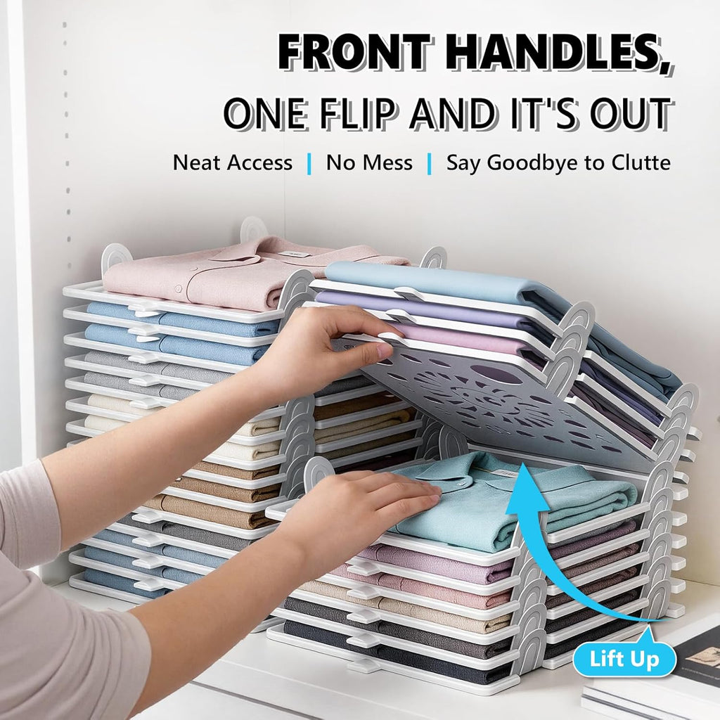 10Pcs Stackable Closet Organizer & Shirt Folding Board Bundle | Space-Savin Closet Organizers and Storage , Foldable ,Ideal for Tshirts ,Sweater ,Pants Storage in Bedroom and Dormroom Black
