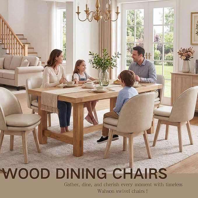 Upholstered Dining Chairs Set of 2, Modern Faux Leather Dining Room Chairs with Solid Wood Legs & Double-Padded Seat, Swivel Accent Desk Chair for Kitchen Dining Room Restaurant - Pebble Grey