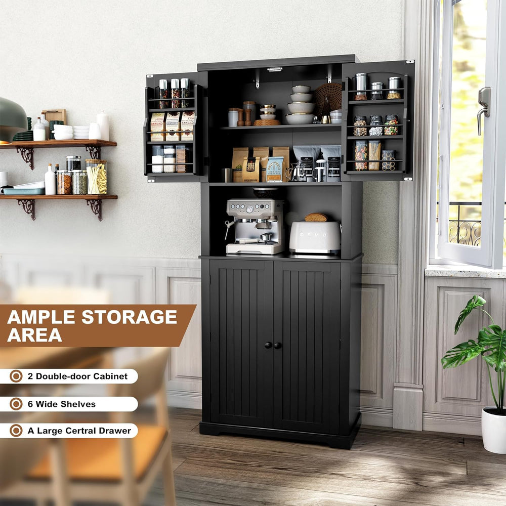 HLR 72" Kitchen Pantry Storage Cabinet with Open Countertop, Freestandin...