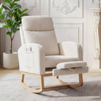 GarveeLife Nursery Rocking Chair,300lb Glider Chair with Solid Wood Legs/Two Side Pockets,Corduroy Upholstered Glider Rocker with Footrest High Backrest for Living Room/Bedroom/Nursery