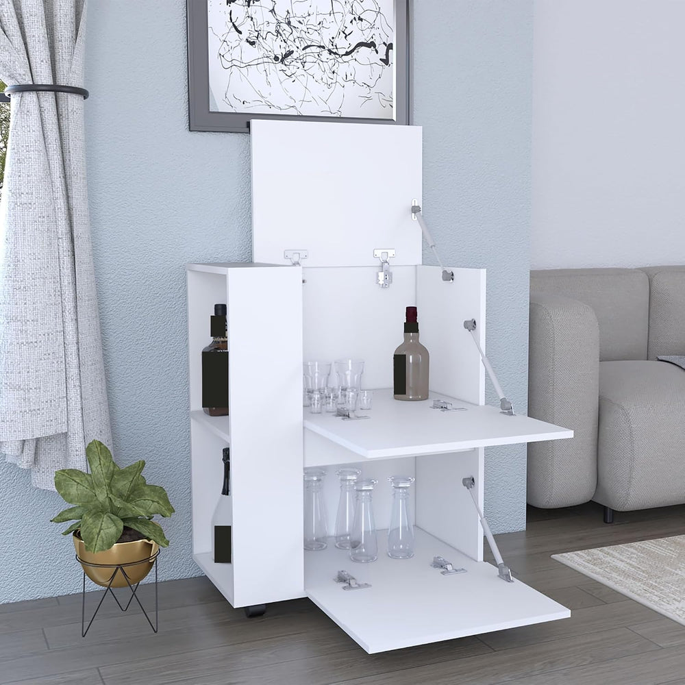 Pantry Cart Two Pull-Down Door Cabinets and Two Open Shelves, Storage Locker ...