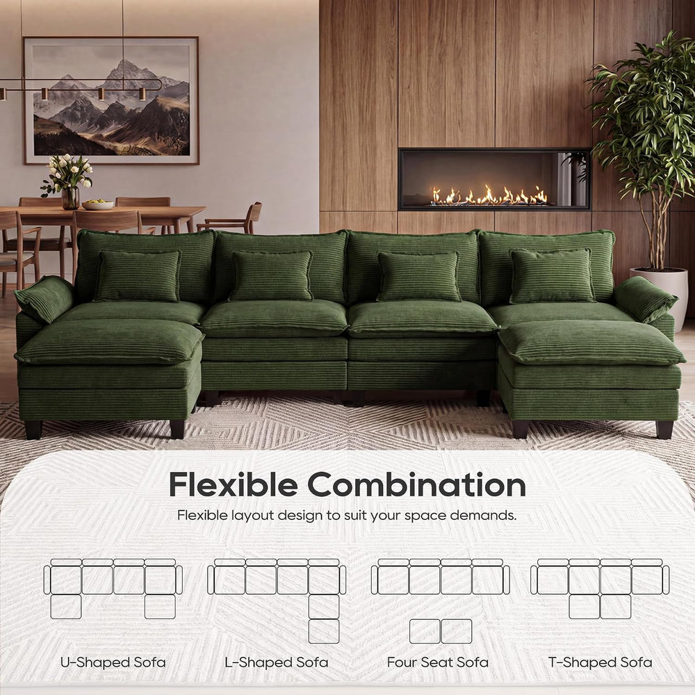 URRED Oversized Modular Sectional Sofa，Solid Green：157" U Shaped | Moder...