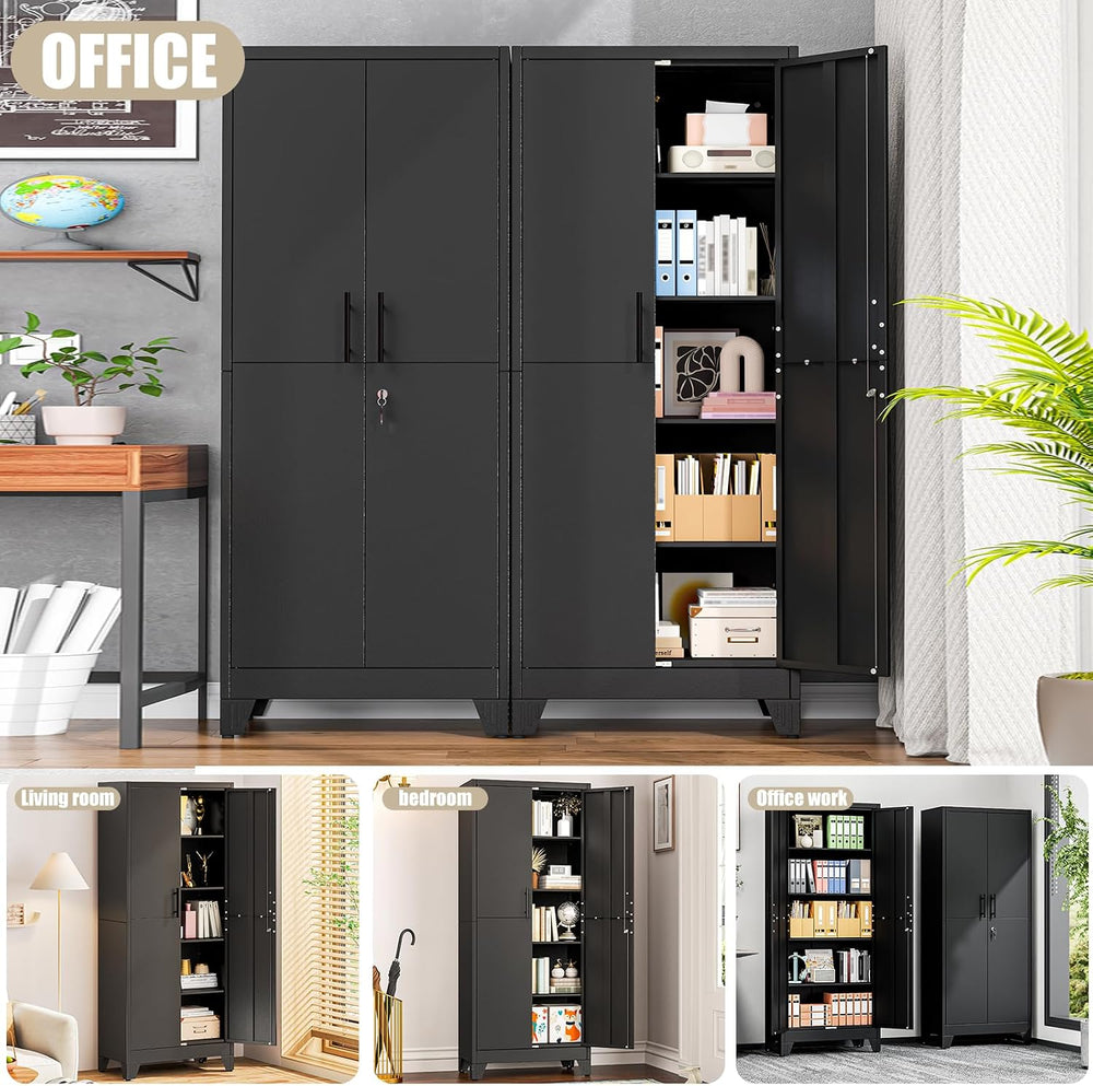 PAOFIN Metal Kitchen Pantry Cabinet, 71" Tall Storage Cabinet with Lock ...