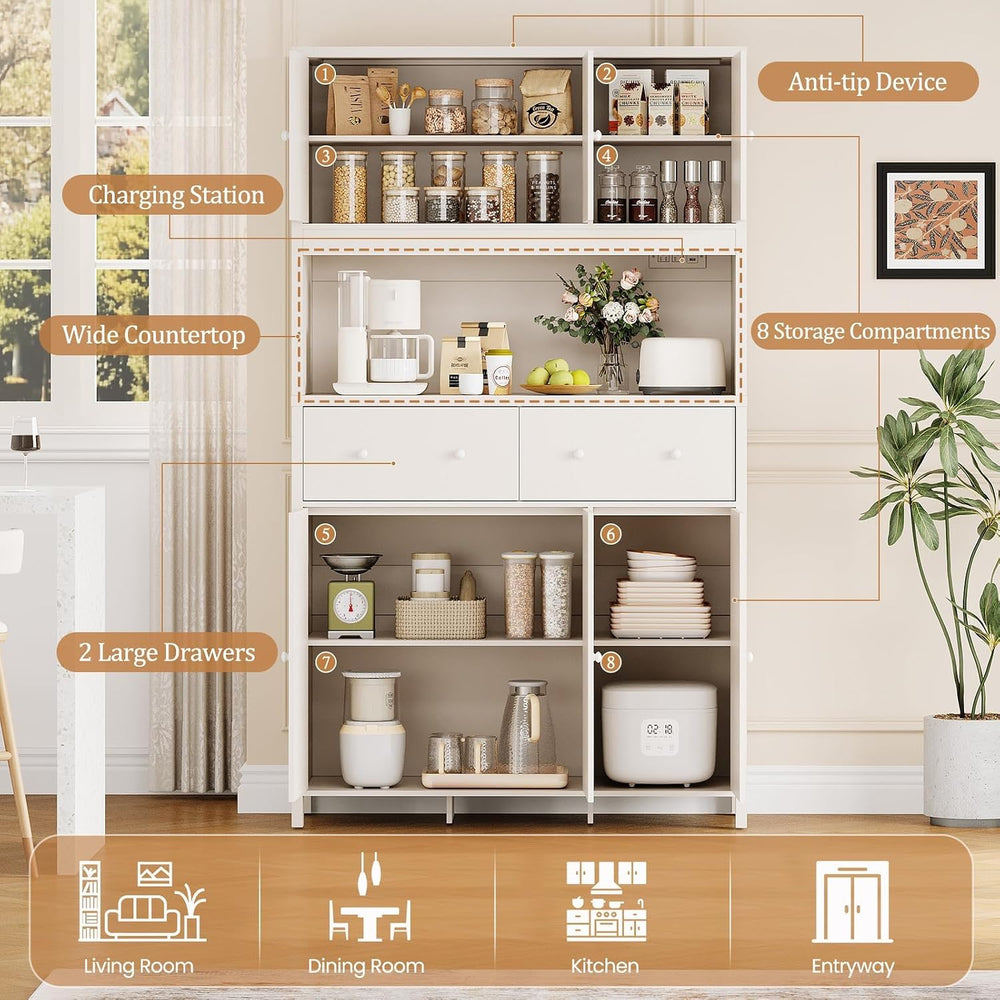 Garvee 71" H Pantry Cabinet with Charging Station, Tall Kitchen Pantry S...