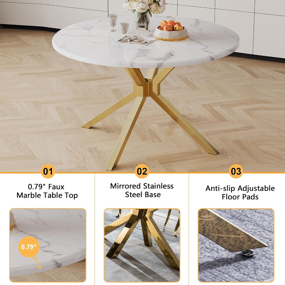 45" Marble Round Dining Table for 4 People, Modern Pedestal Kitchen Tabl...