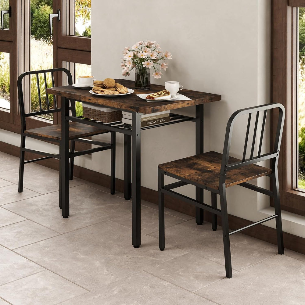 GOFLAME 3-Piece Dining Table Set for 2, Wooden Rectangular Kitchen Table and ...