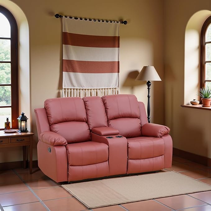 Recliner Sofa Set Couches for Living Room Chair Semi PU Fabric Living Room Furniture Sets, Adjusted Loveseat Reclining Couch Furniture Sofa Set for Theater Seating, Red
