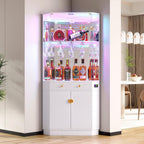 Vlsrka 71" Tall Corner Bar Cabinet with RGB Lighting & Motion Sensor LED | Corner Wine Cabinet with Mirror Back & Glass Doors, Modern Liquor Cabinet with Textured Storage for home living room, White