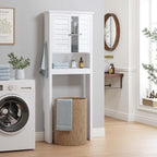 Spirich Over The Toilet Storage Cabinet, Space-Saving Above Toilet Bathroom Organizer with Adjustable Shelf and Hooks, White