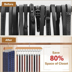 Tie Rack Hanger for Closet, 2 in 1 Belt Tie Hangers with 20 Folding Hooks, 360 Degree Rotating Wooden Tie Holder Organizer for Men Ties Belts Scarves Tank Tops Accessories, Wood (1 Pack)