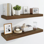 Marsmiles 30" Floating Shelves for Wall, Wooden Shelves with Invisible Brackets Set of 2, Rustic Farmhouse Wall Mounted Shelf for Kitchen Bathroom Living Room Study, Walnut