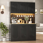 Gyfimoie 71" Kitchen Pantry with Power Outlet & LED Light, Large Kitchen Hutch Cabinet with Adjustable Shelf, Modern Buffet Cabinet with 6 Doors, Food Pantry Storage for Dining Room (Black - 6 Doors)