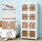 Large Clear Stackable Storage Bins with Lids, Foldable Storage Cabinet for Closet Organizers and Storage, Plastic Storage Box with Wheels 597 QT
