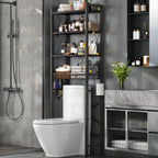 Over-The-Toilet Storage Rack, 4-Tier Bathroom Organizer Shelf Over Toilet with Adjustable Shelf and Basket, Freestanding Space Saver Bathroom Shelves Above Toilet for Room (Pure Black)