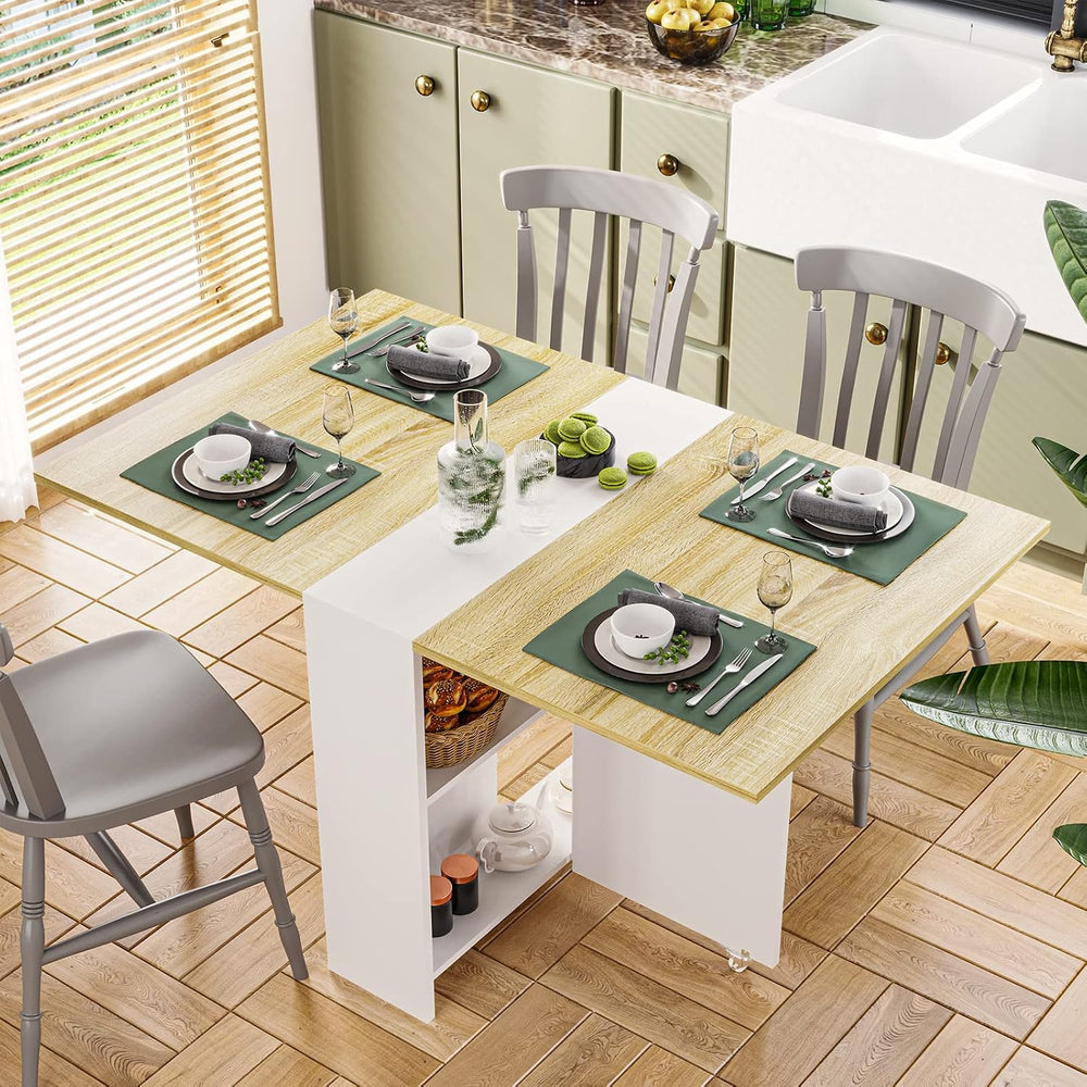 Tiptiper Folding Dining, Versatile Dinner Table with 6 Wheels and 2 Storage R...